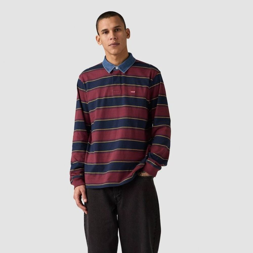 Levi's -  Men's Rugby Long Sleeve Polo Shirt - Burgun Burgundy - Picture 3 of 3